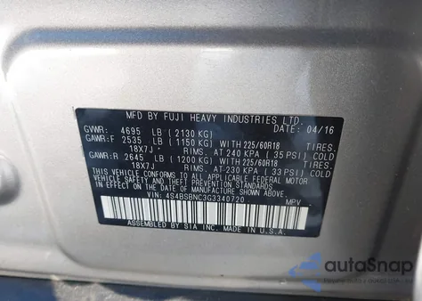 2016 Subaru Outback 2.5I Limited from USA, damaged, VIN 4S4BSBNC3G3340720